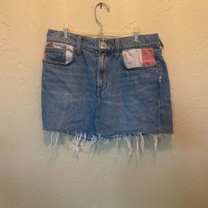Current/Elliott Blue Jean Shorts with Red and White Details